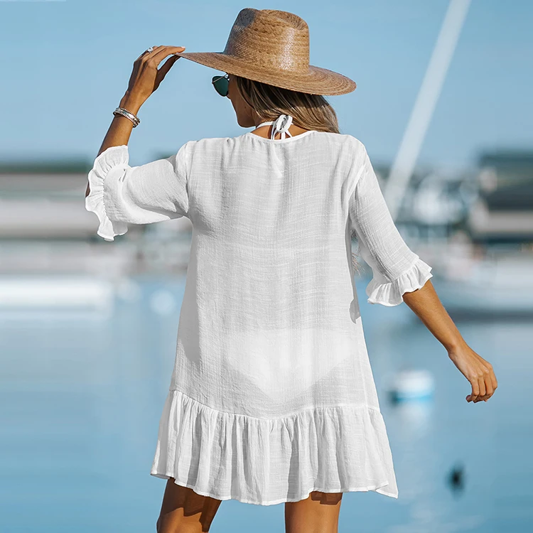 Ruffled Beach Cover-Up Dress for Women bikini shirt dress 