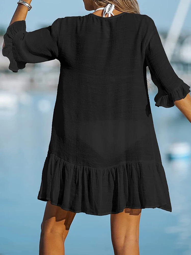 Ruffled Beach Cover-Up Dress for Women bikini shirt dress 