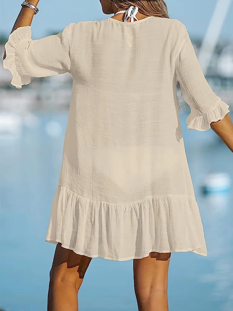 Ruffled Beach Cover-Up Dress for Women bikini shirt dress 