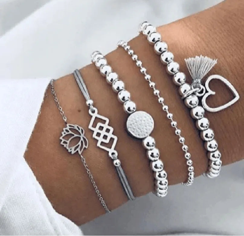 4pc Bohemian Stone beads chains bracelets Set Women