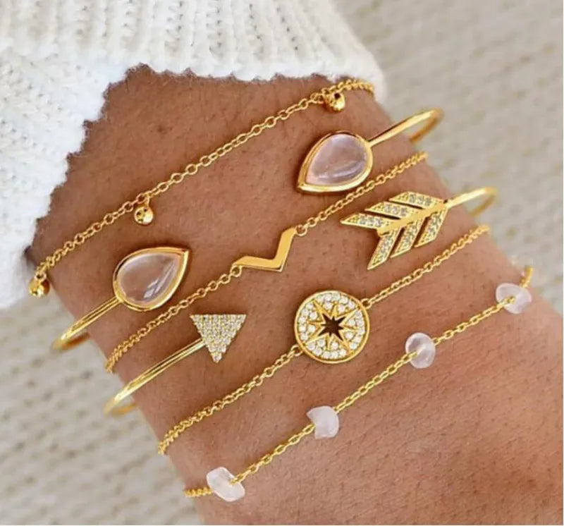 4pc Bohemian Stone beads chains bracelets Set Women