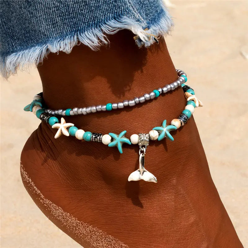 Handmade Shell Beads Starfish Anklets 