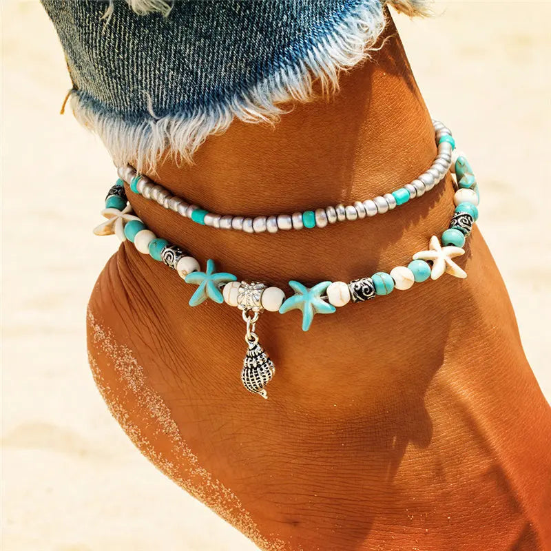 Handmade Shell Beads Starfish Anklets 