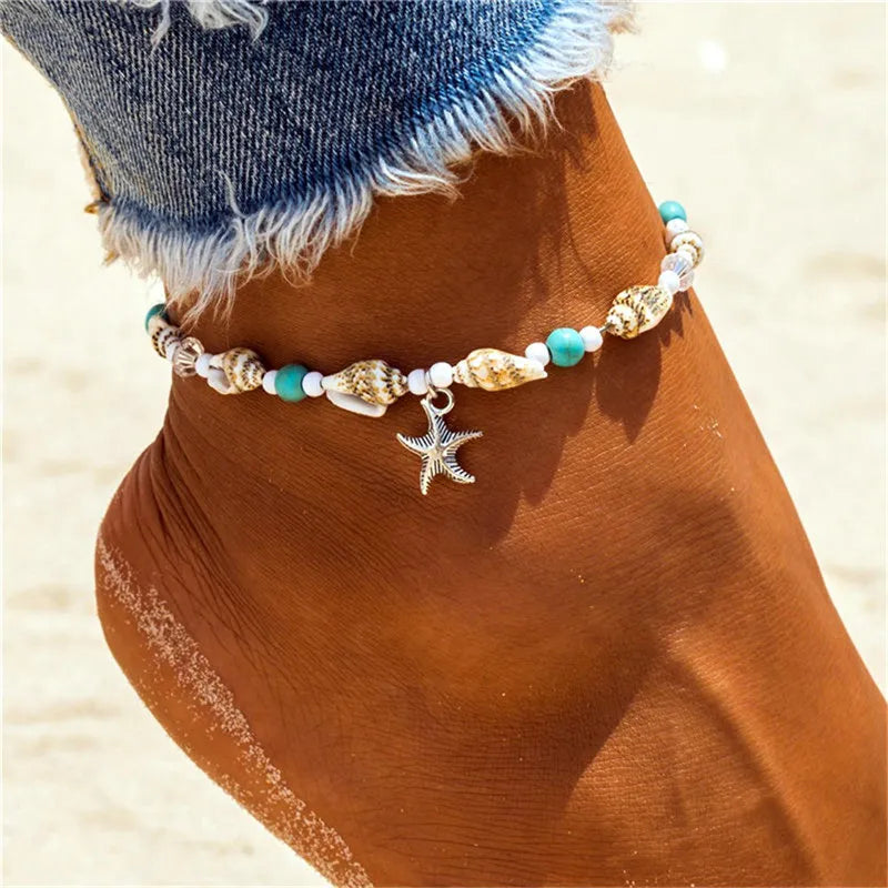 Handmade Shell Beads Starfish Anklets 