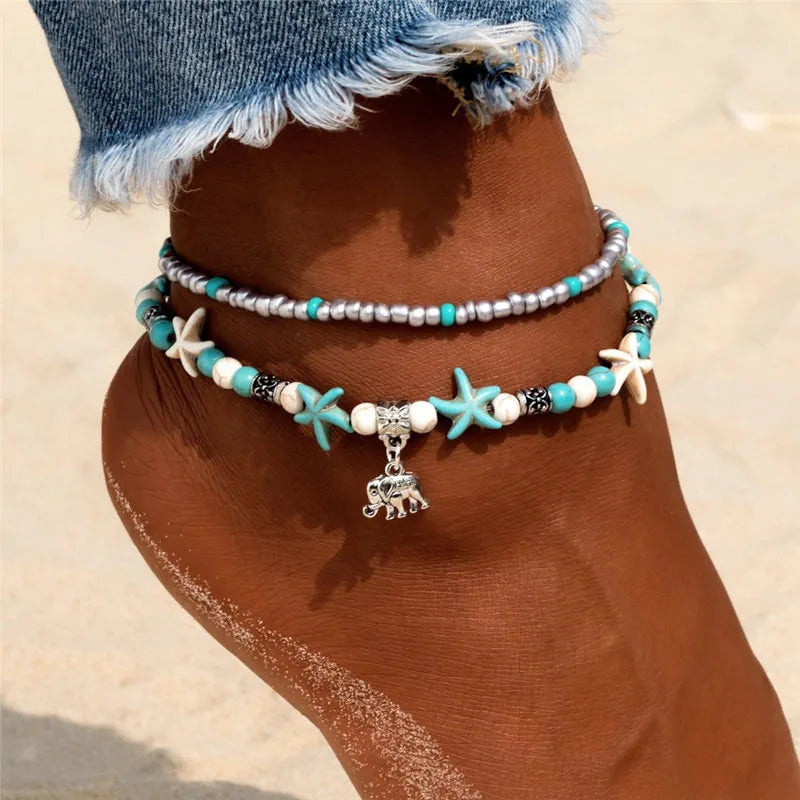 Handmade Shell Beads Starfish Anklets 