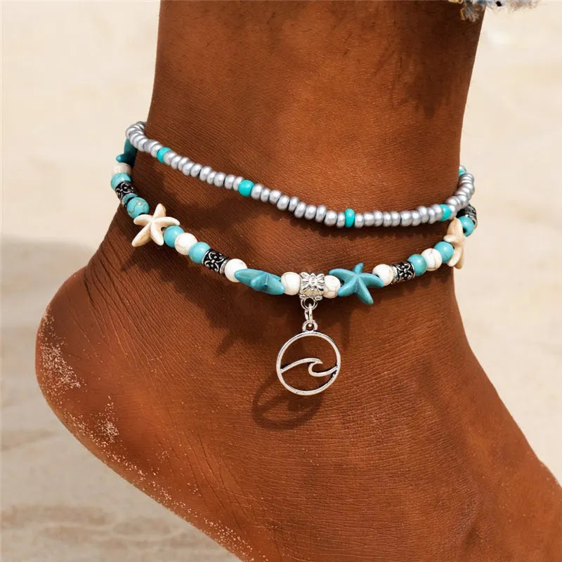 Handmade Shell Beads Starfish Anklets 