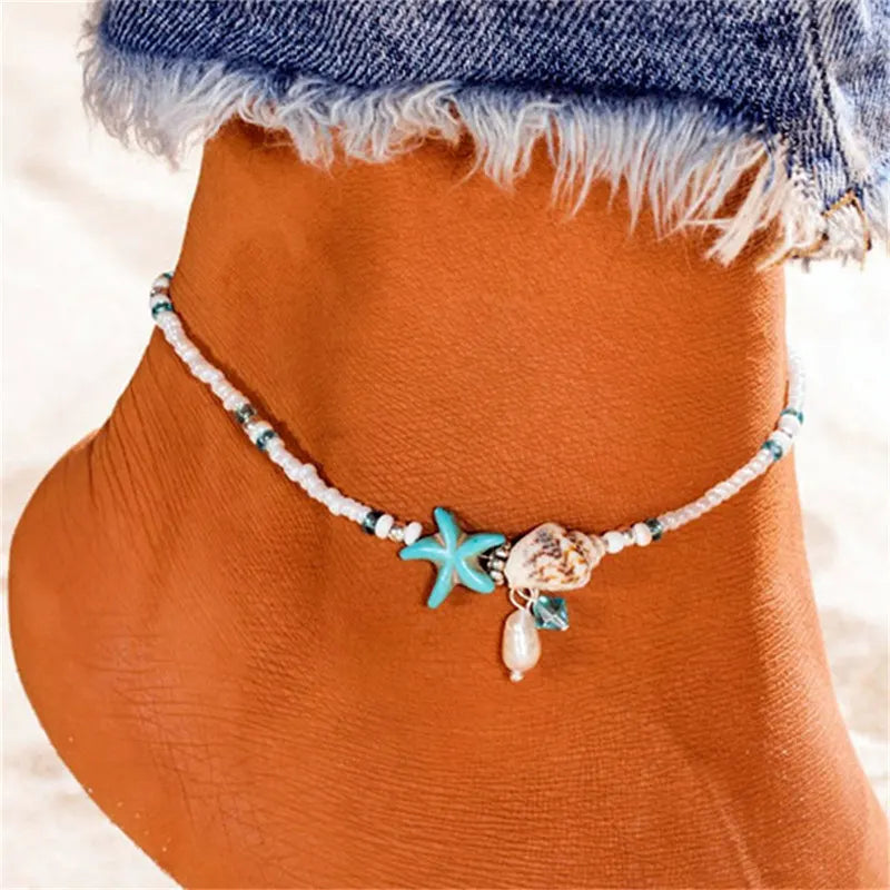 Handmade Shell Beads Starfish Anklets 