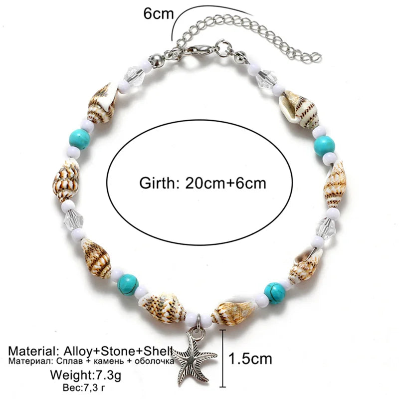 Handmade Shell Beads Starfish Anklets 