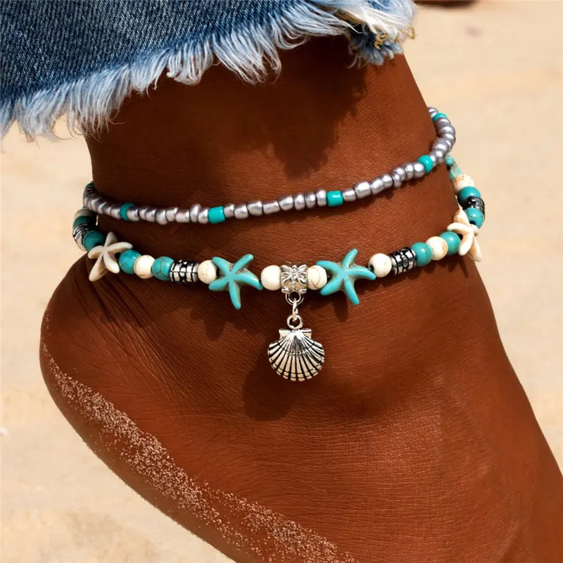 Handmade Shell Beads Starfish Anklets 