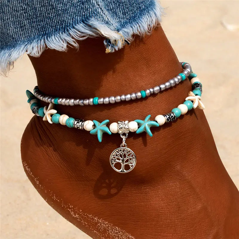 Handmade Shell Beads Starfish Anklets 