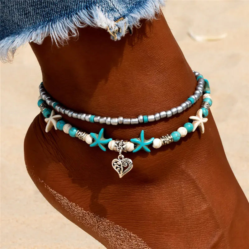 Handmade Shell Beads Starfish Anklets 