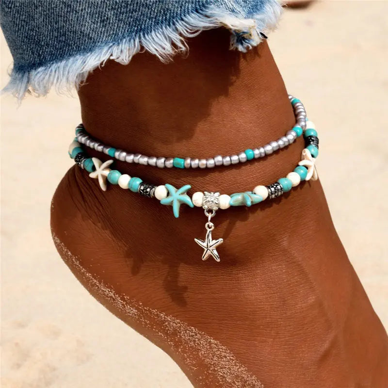 Handmade Shell Beads Starfish Anklets 