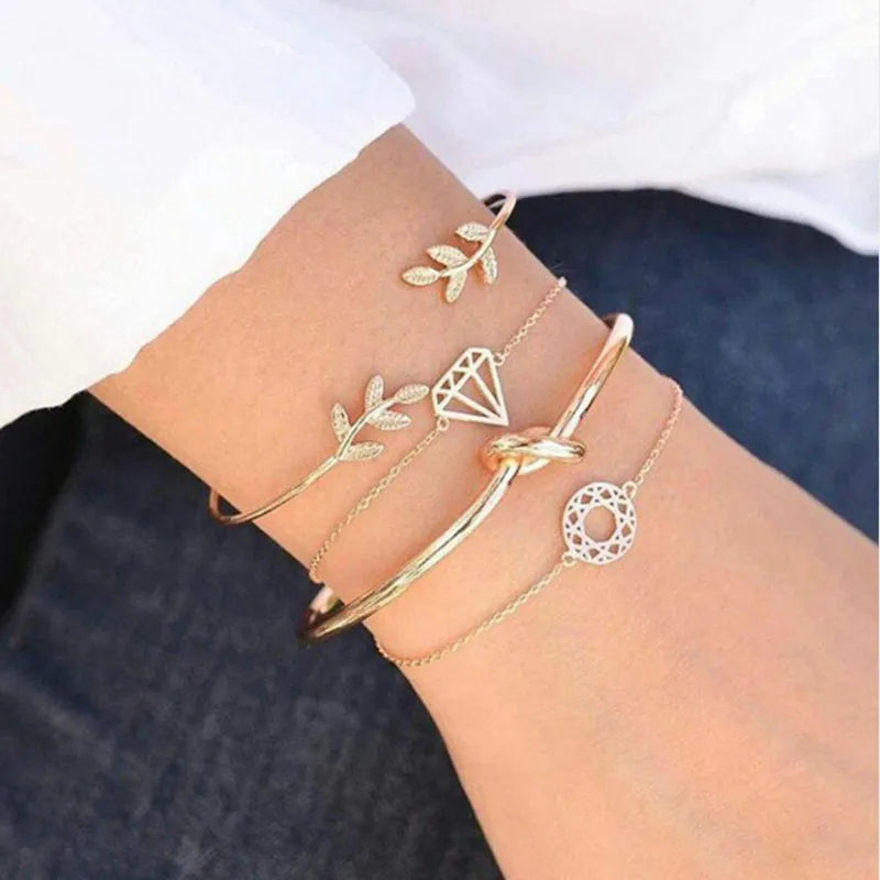 4pc Bohemian Stone beads chains bracelets Set Women