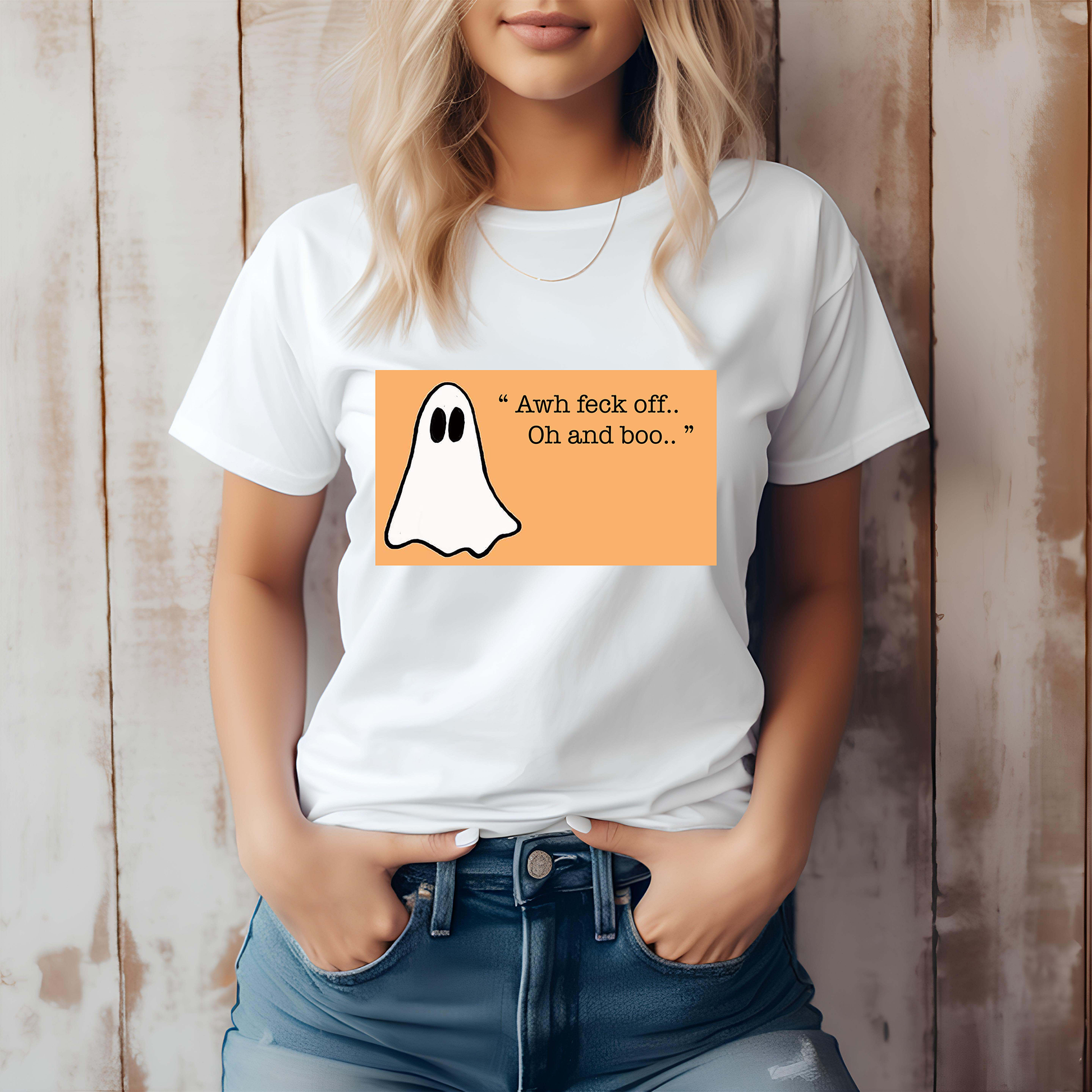 Hilarious Irish Ghost FECK OFF T-Shirt with Irish humour 