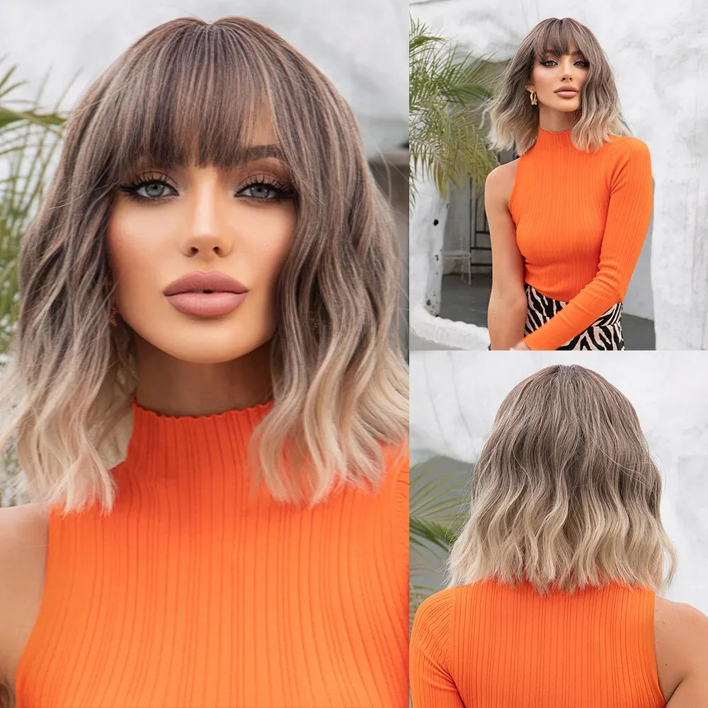 Grey Wavy Bob Wig for Women