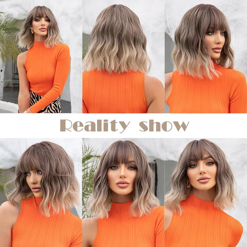 Grey Wavy Bob Wig for Women