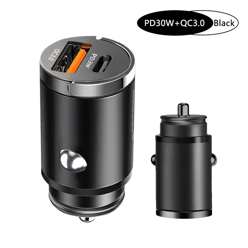 black 100W Mini Car Charger Lighter Fast Charging for iPhone 