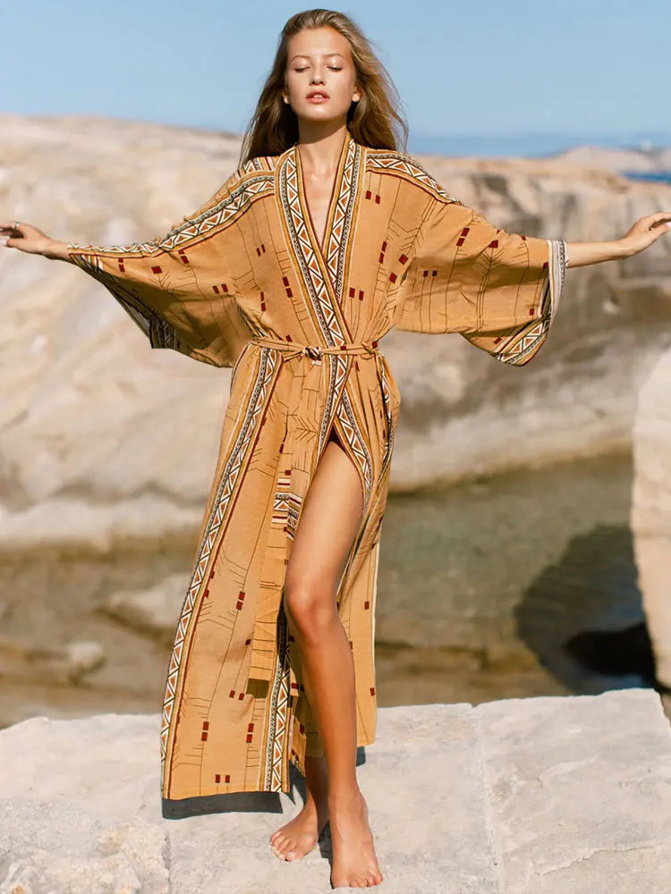 Bohemian  Beach Style  Bikini Cover-ups Elegant  Design Kimono Dress