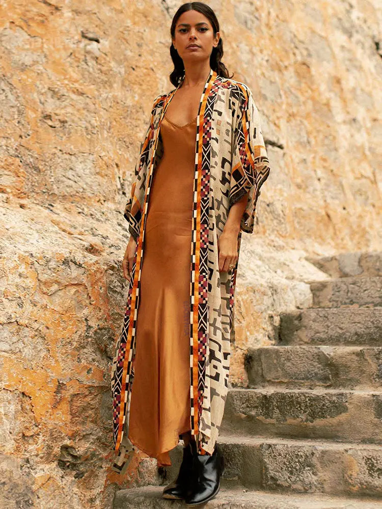 Bohemian  Beach Style  Bikini Cover-ups Elegant  Design Kimono Dress