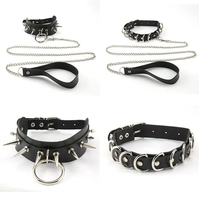 Sexy Women's Collar Traction Rope Chain PU Material Adjustable Neck Sleeve Loli Binding Women's Interests