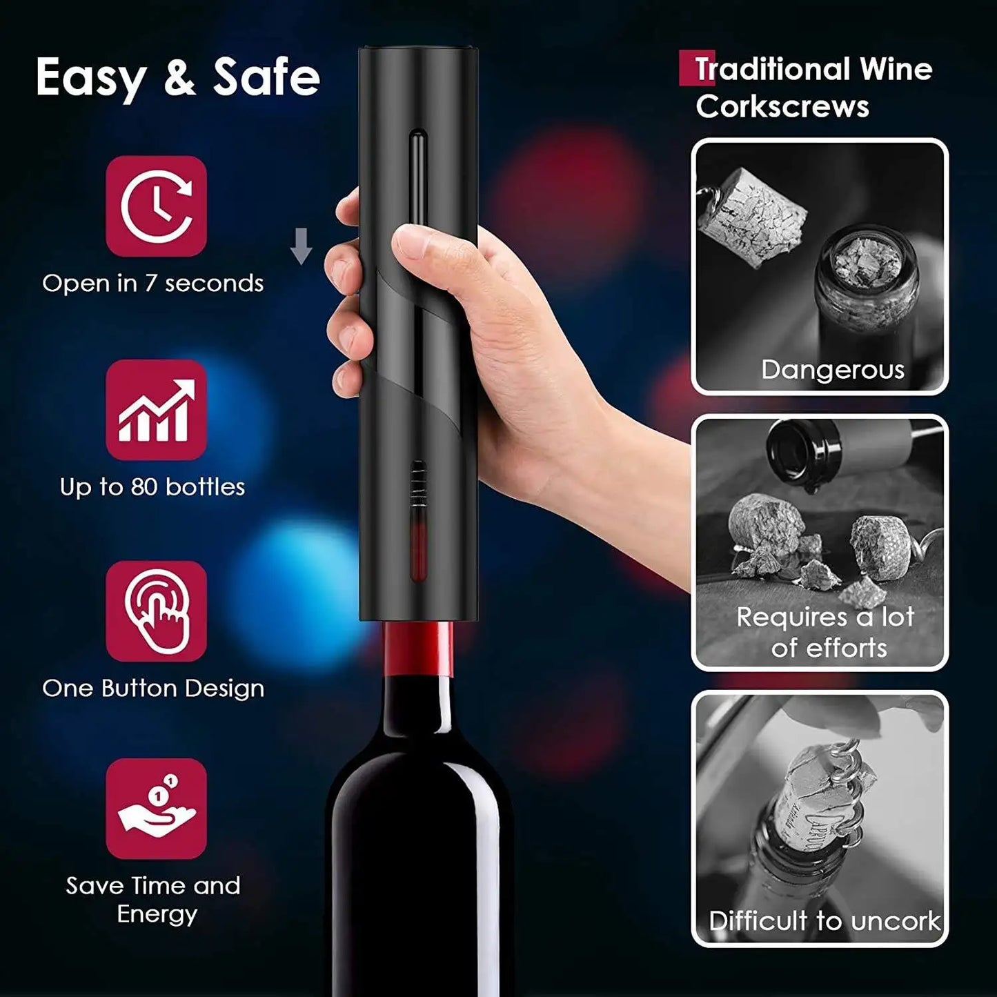 Electric Wine Opener - Effortless Corkscrew for Red Wine