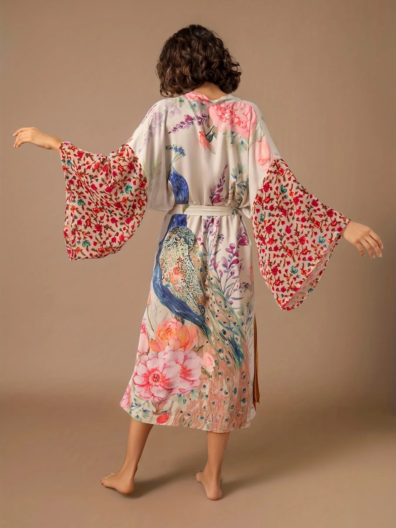 Women's Beach Kimono: Peacock Printed Swimsuit Cover Up Versatile wrap