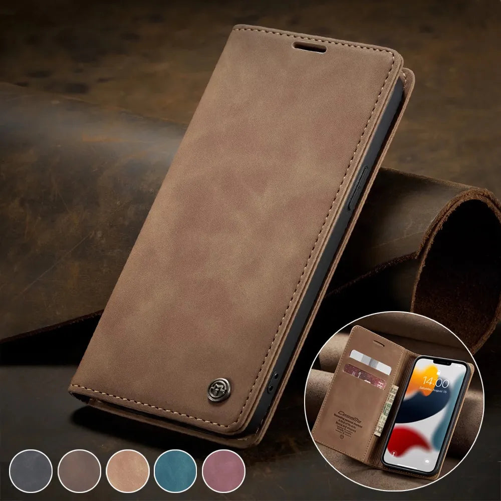 Matte Leather Flip Cover for iPhone