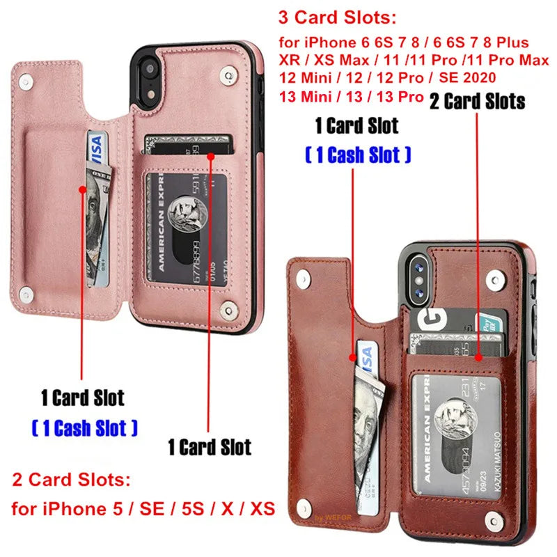 Luxury PU Leather Wallet Case For iPhone