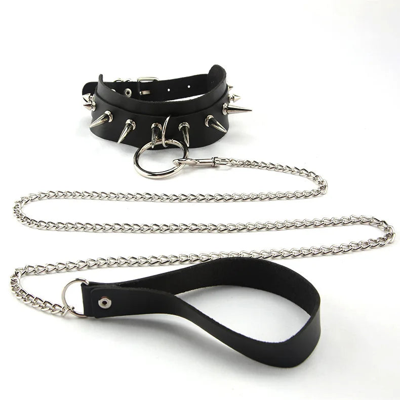 Sexy Women's Collar Traction Rope Chain PU Material Adjustable Neck Sleeve Loli Binding Women's Interests