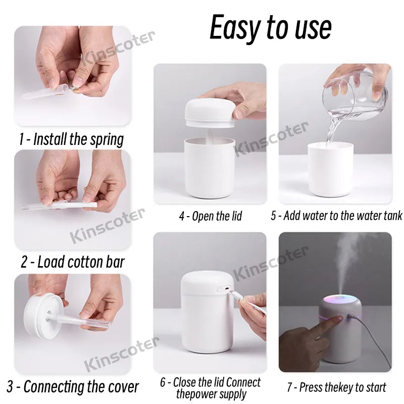 300ml H2O Air Humidifier Portable Mini USB Aroma Diffuser 