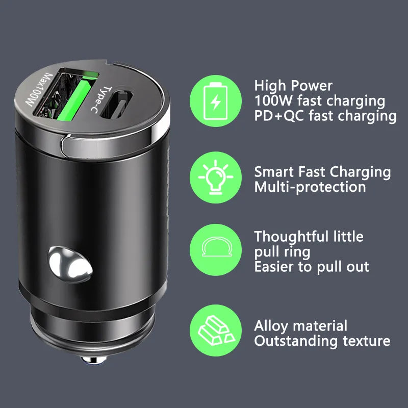 Fast charging Mini Car adapter 100W  Charger for Smartphones