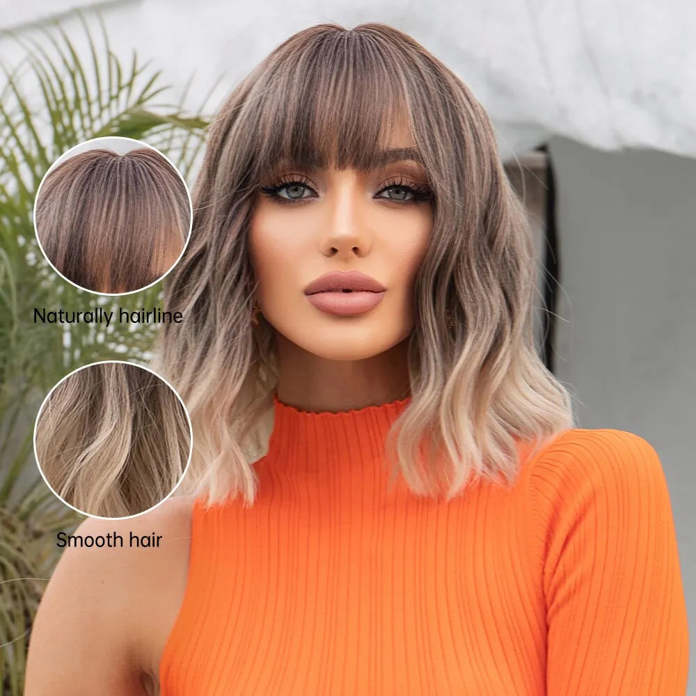 Grey Wavy Bob Wig for Women