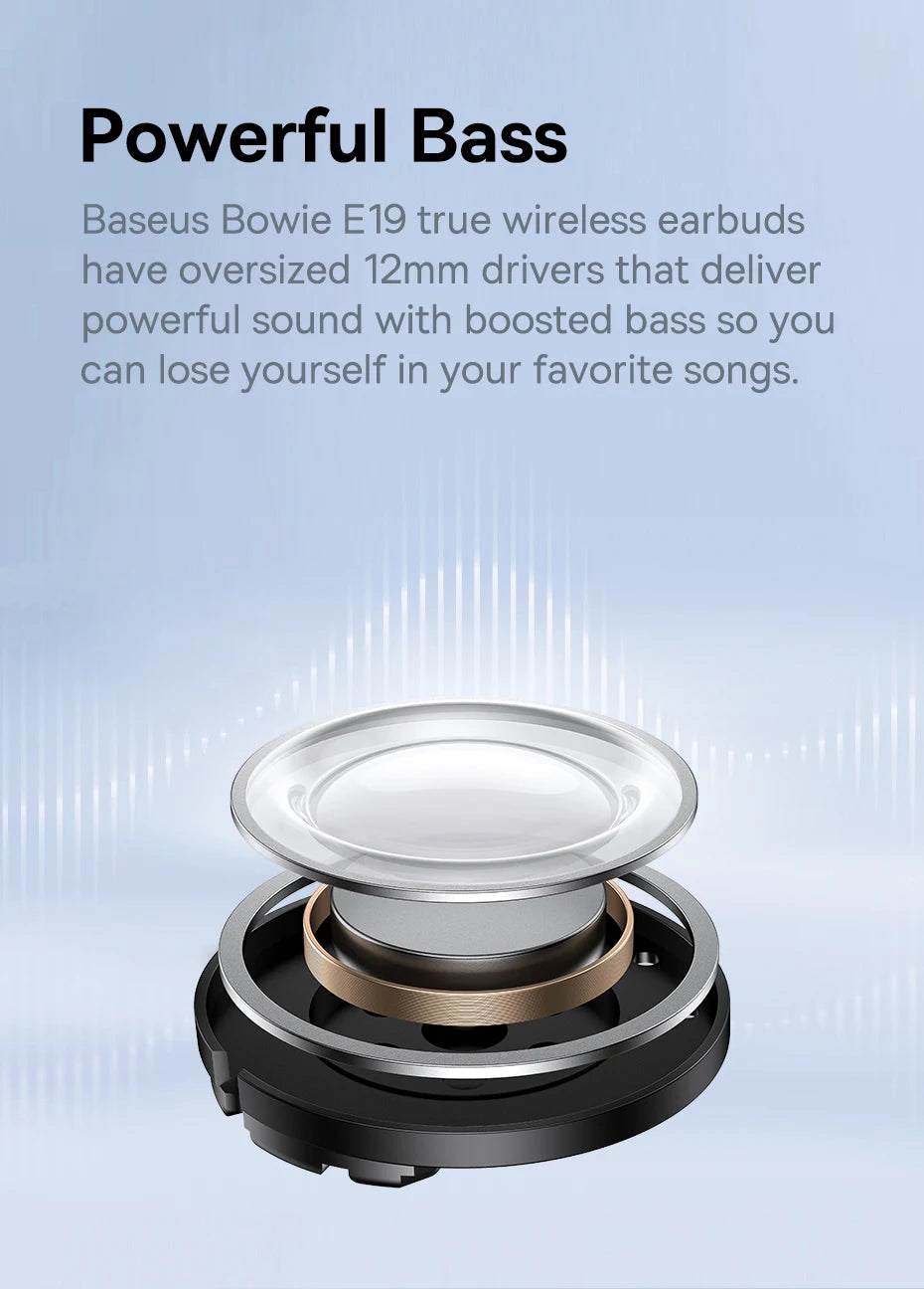 Baseus Bowie E19 Wireless Earphones Bluetooth 5.3 Big Bass 12mm Drivers IPX5 Waterproof Earbuds 33Hrs Battery Life Headphones