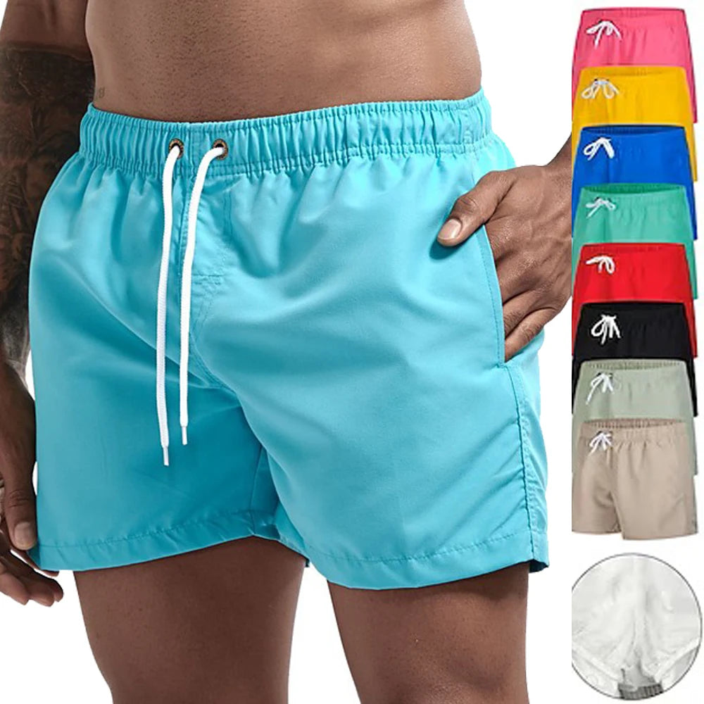 Quick-Dry Men's Swim Trunks with Drawstring Waist and Pockets