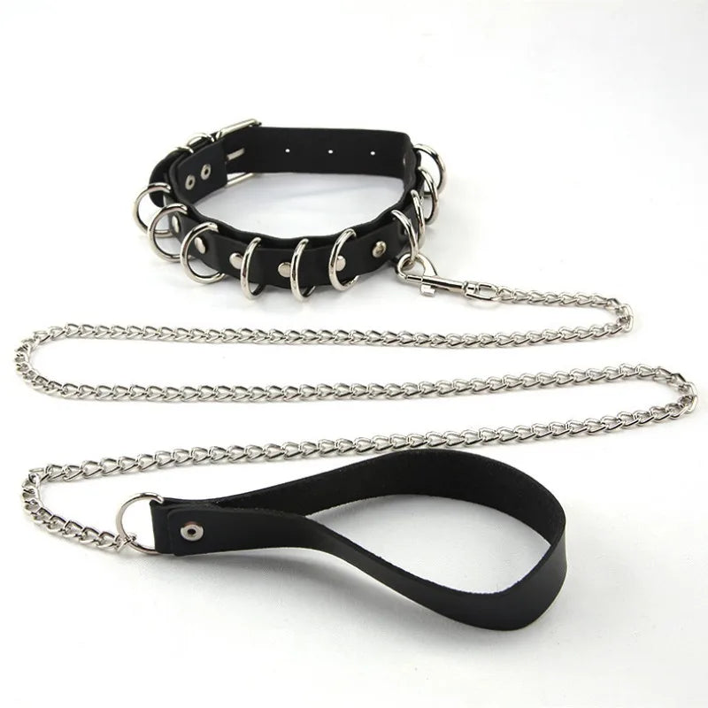 Sexy Women's Collar Traction Rope Chain PU Material Adjustable Neck Sleeve Loli Binding Women's Interests