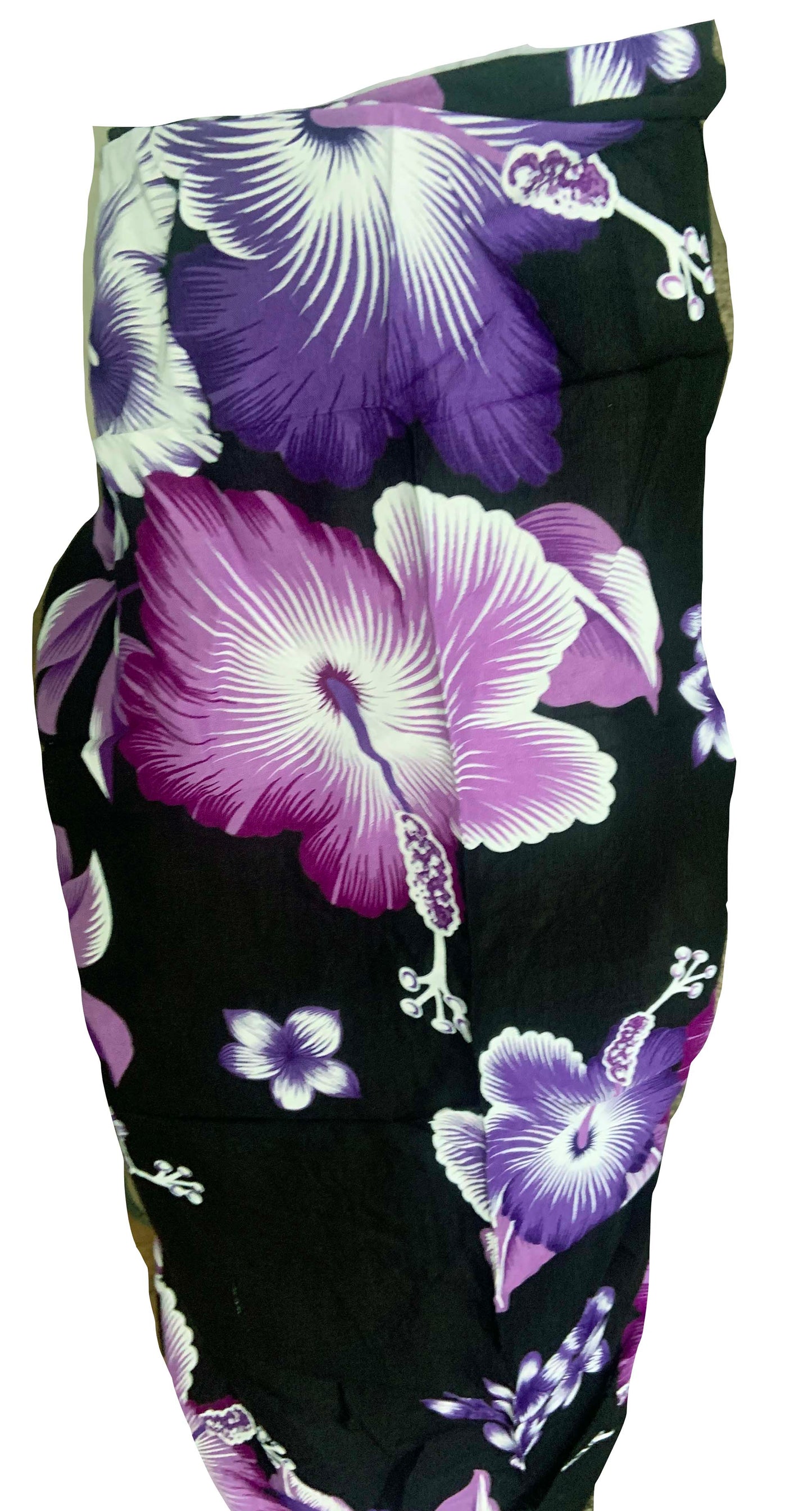 Elegant Black Sarong with Purple Flower Pattern  - Sophisticated Beach Cover-Up