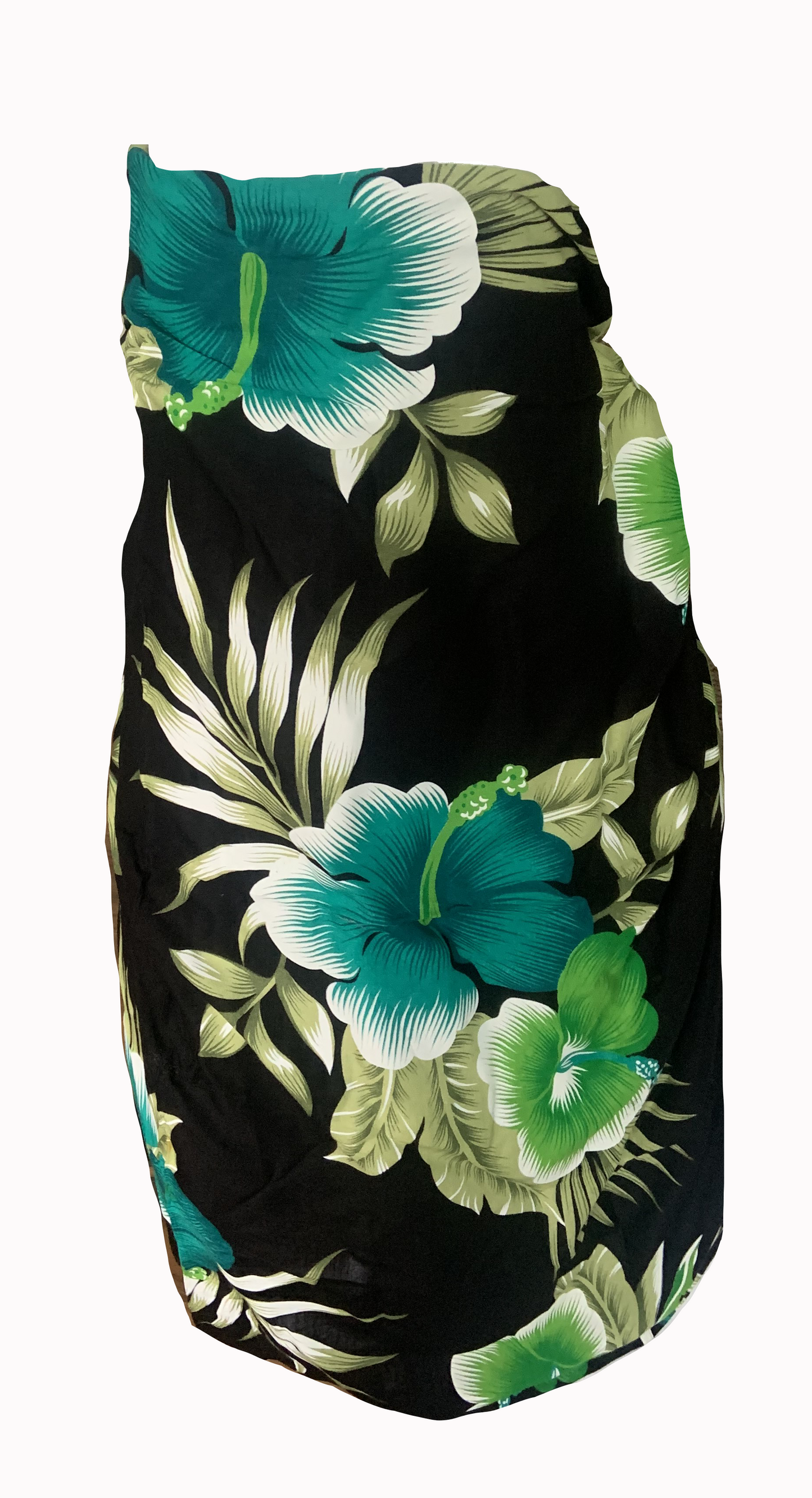 Elegant Black Sarong with Green Flower Pattern  - Sophisticated Beach Cover-Up