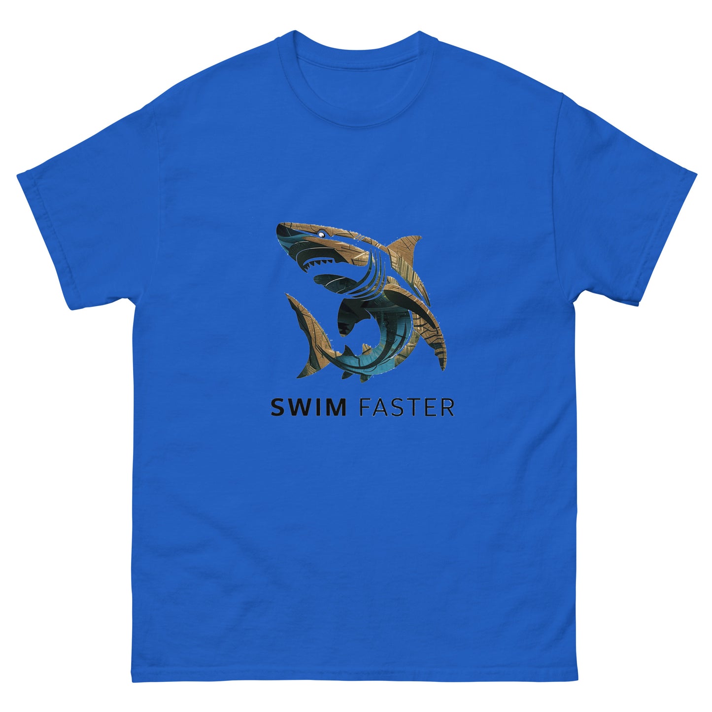 Shark logo design " Swim Faster " Men's classic tee