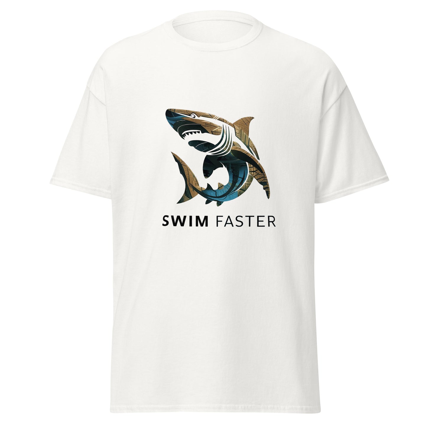 Shark logo design " Swim Faster " Men's classic tee