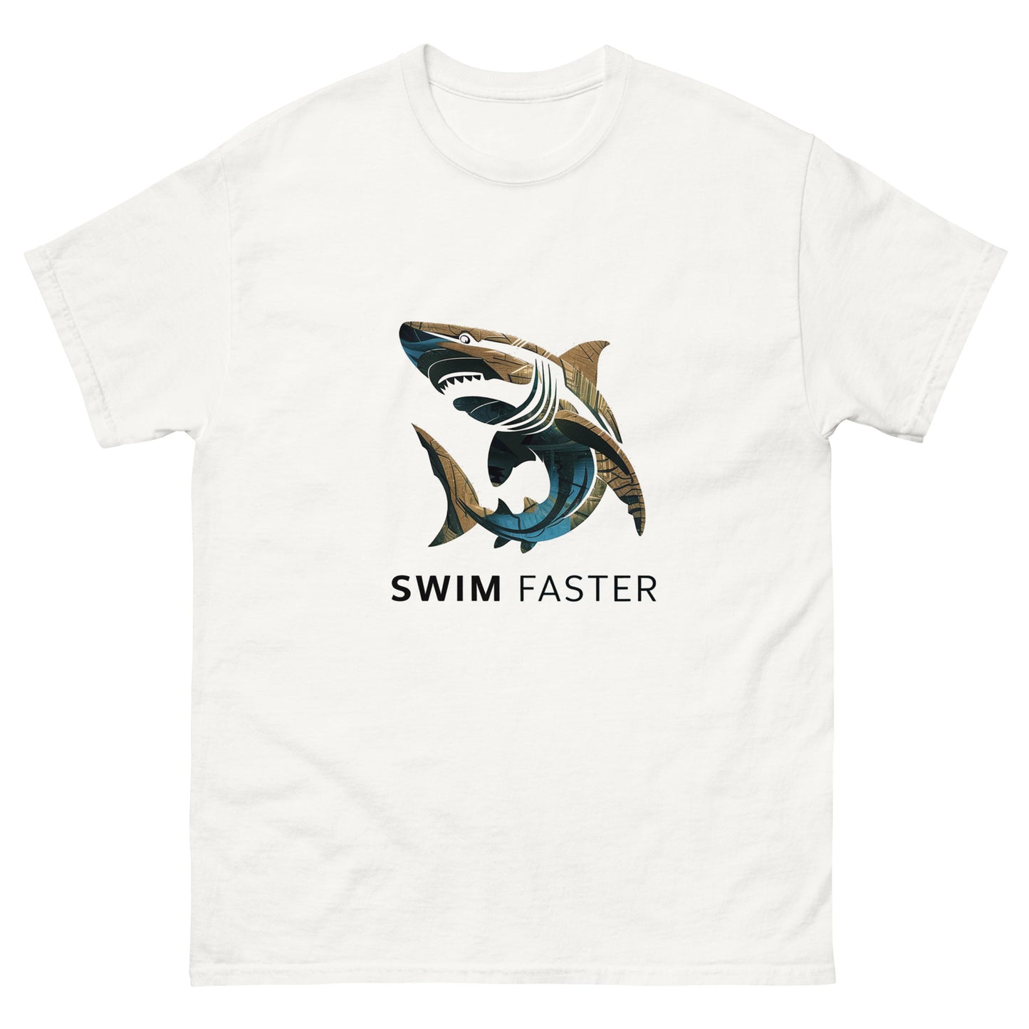 Shark logo design " Swim Faster " Men's classic tee