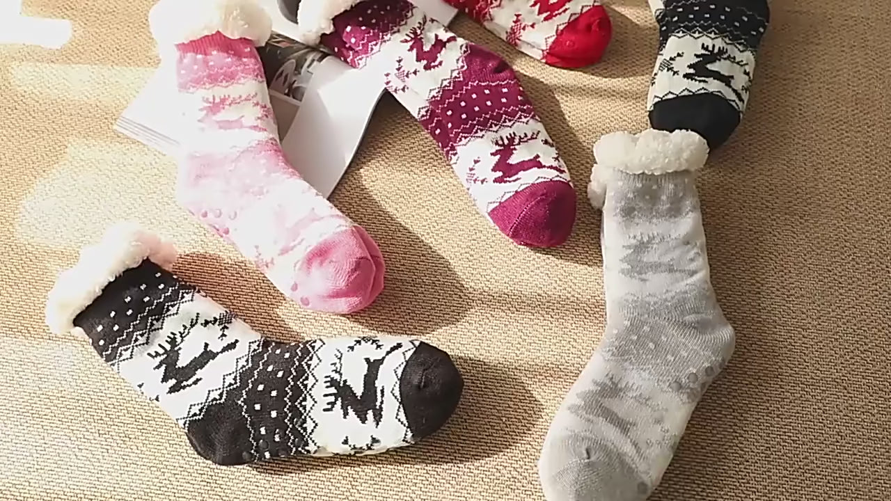 Winter Warm Plush Christmas Socks - Cozy Non-Slip Fuzzy Slippers for Women