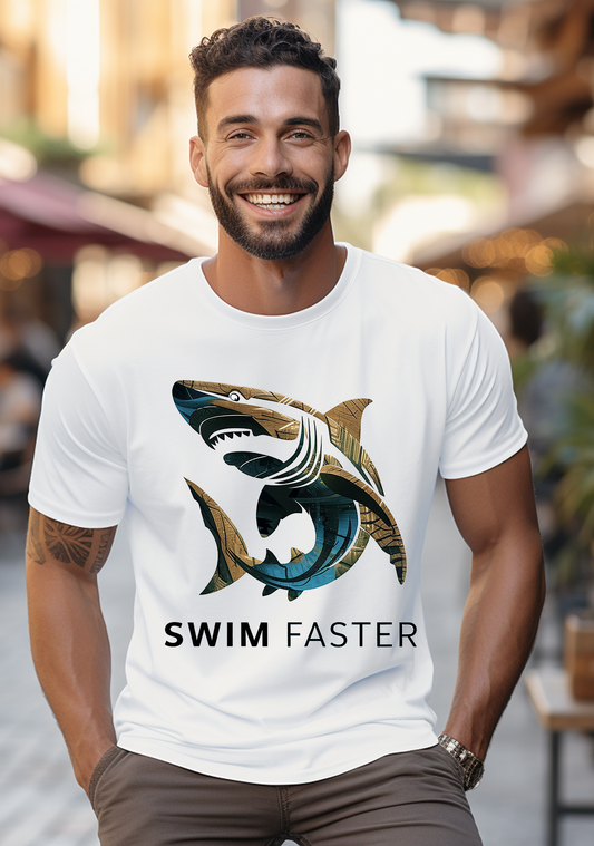 Shark logo design " Swim Faster " Men's classic tee