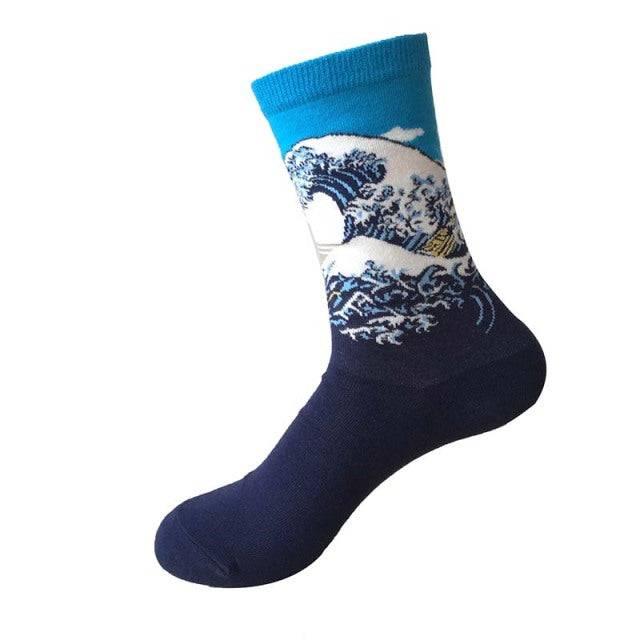 japanese wave art socks