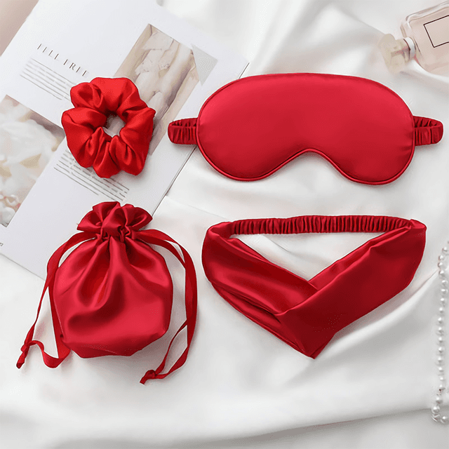 Silk Sleep Eye Mask For Women & Men 4 Pcs Travel Blindfold