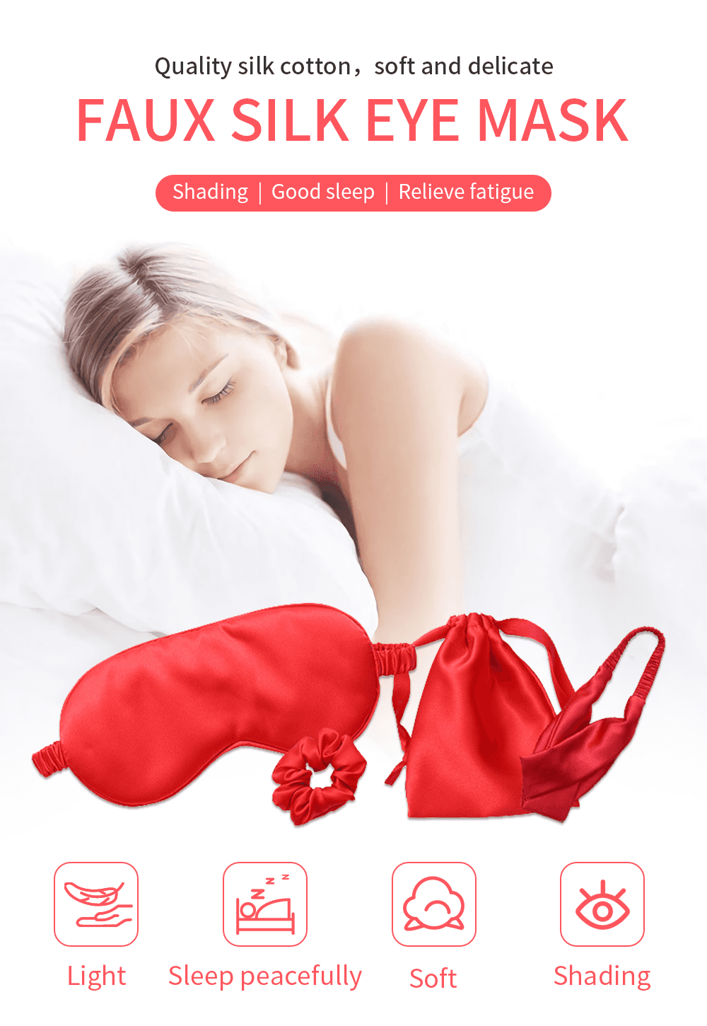 Silk Sleep Eye Mask For Women & Men 4 Pcs Travel Blindfold